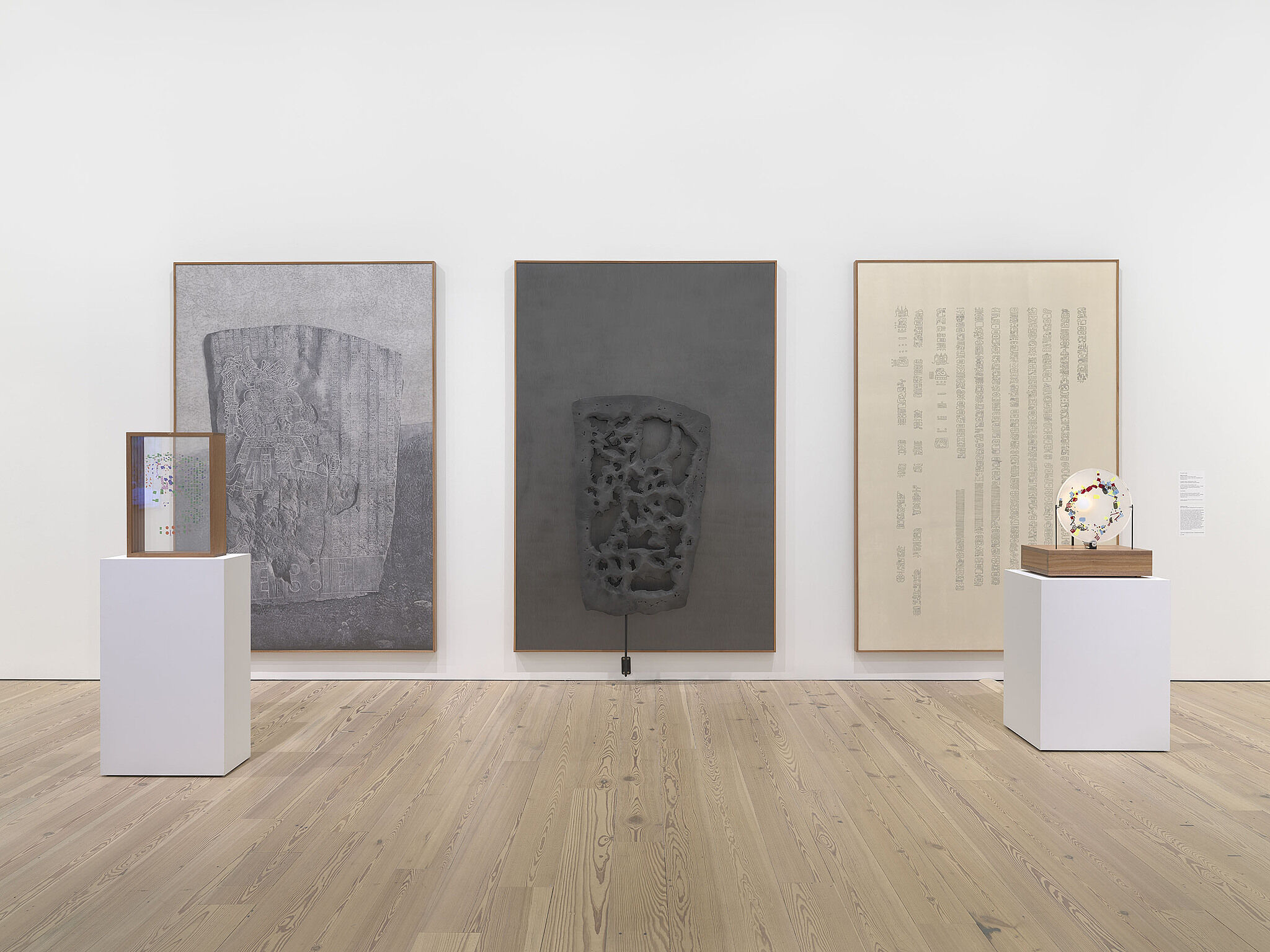 An installation view of artworks in a gallery.