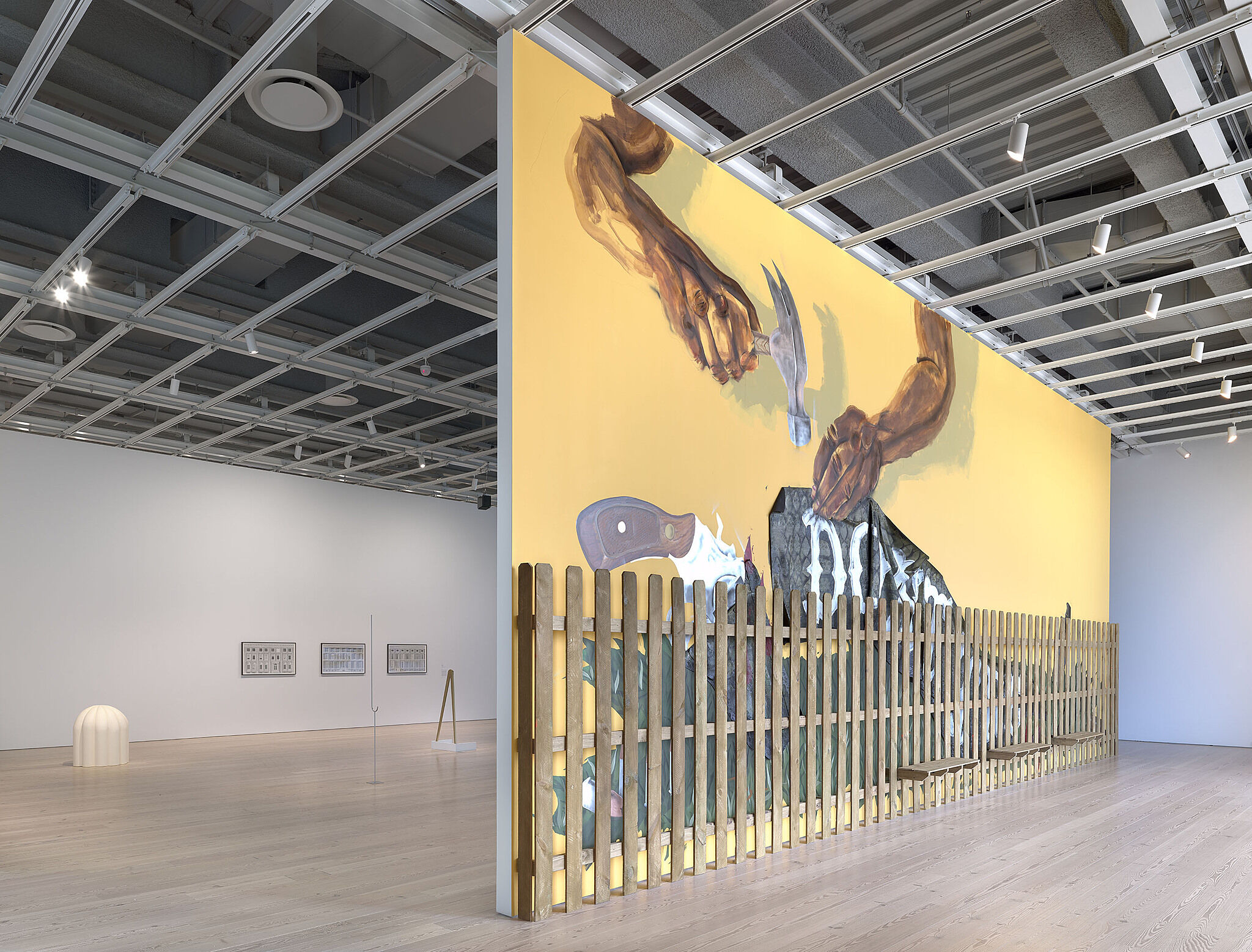 An installation view of artworks in a gallery.