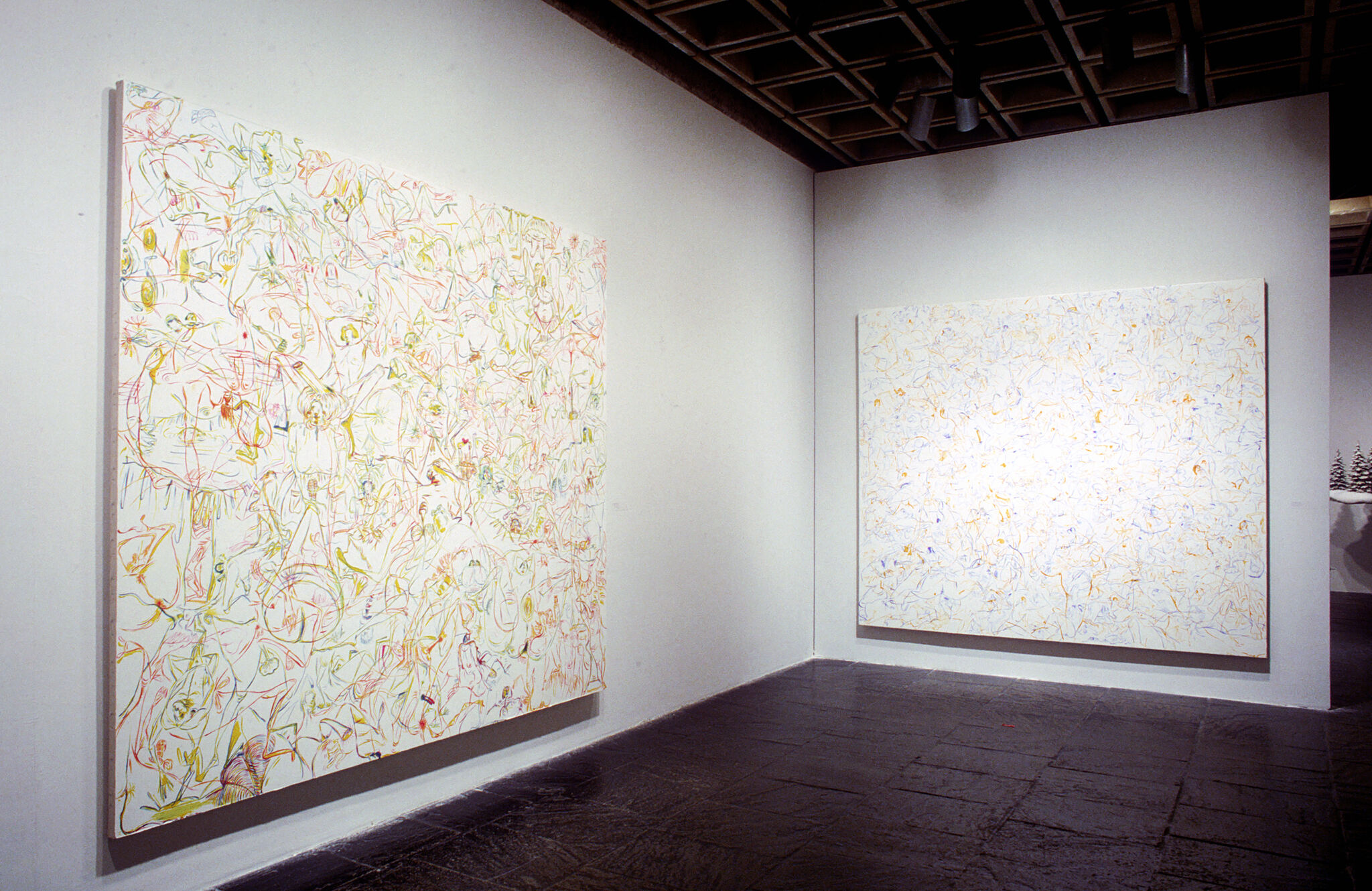 Works of art in a gallery.